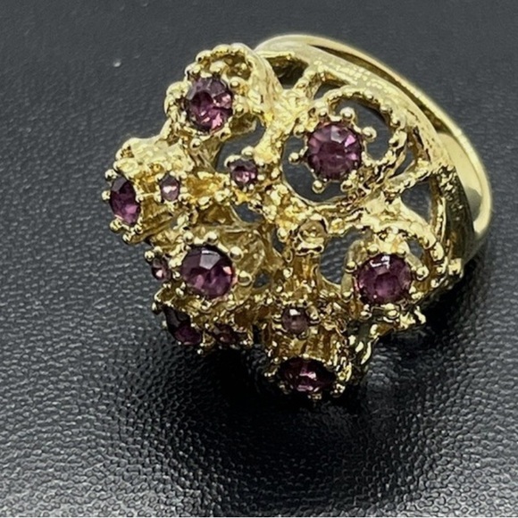 Vintage 18kt Gold Plated HGE Ruby Cluster Cocktail Ring Size 8 - Picture 2 of 10